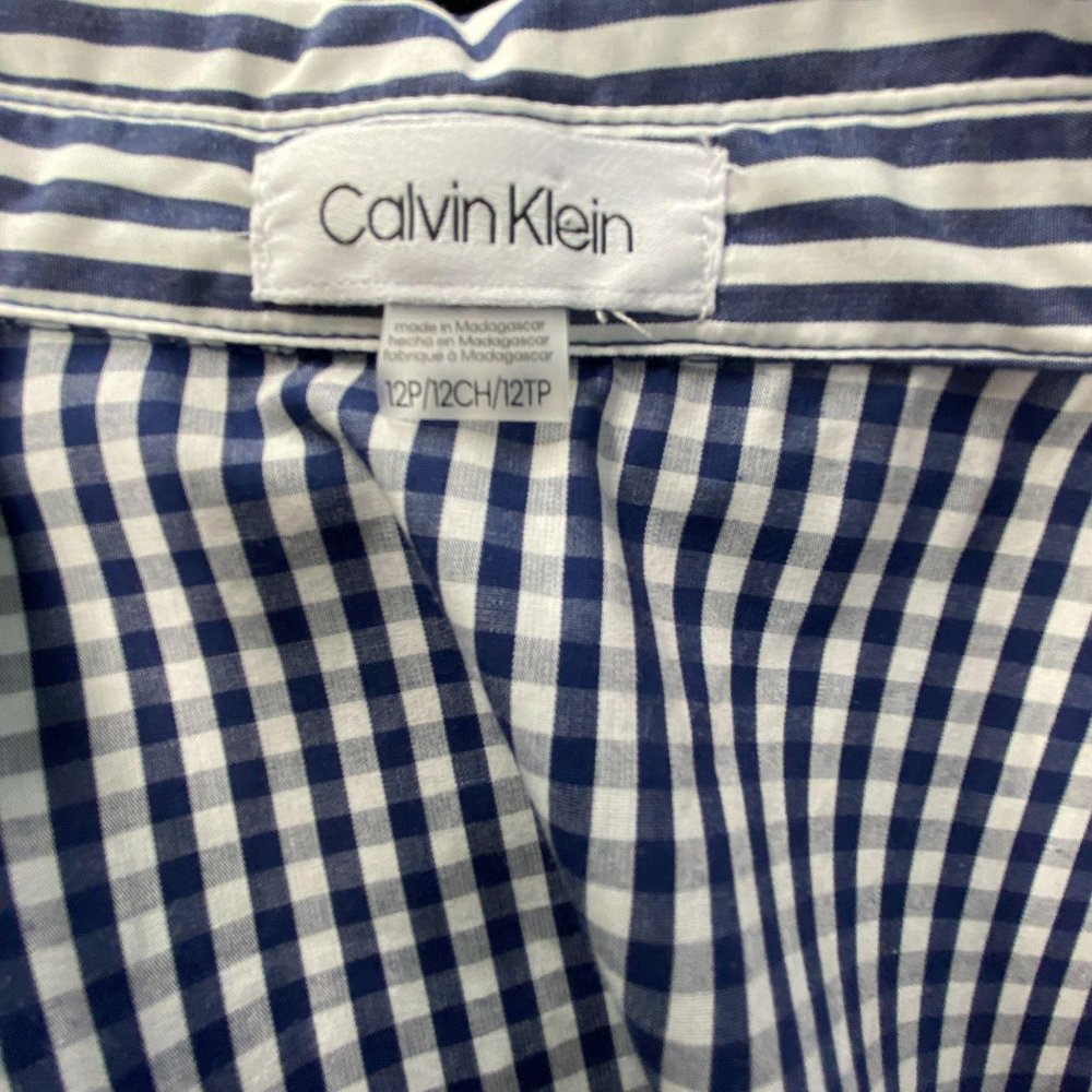 CALVIN KLEIN BLUE & WHITE GINGHAM FIT & FLARE MAXI DRESS SIZE 12 PETITE - Picture 5 of 16